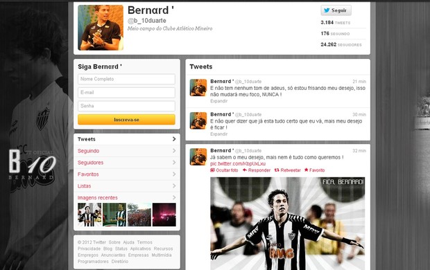 Reprodução twitter Bernard atlético-mg (Foto: Reprodução / Twitter)