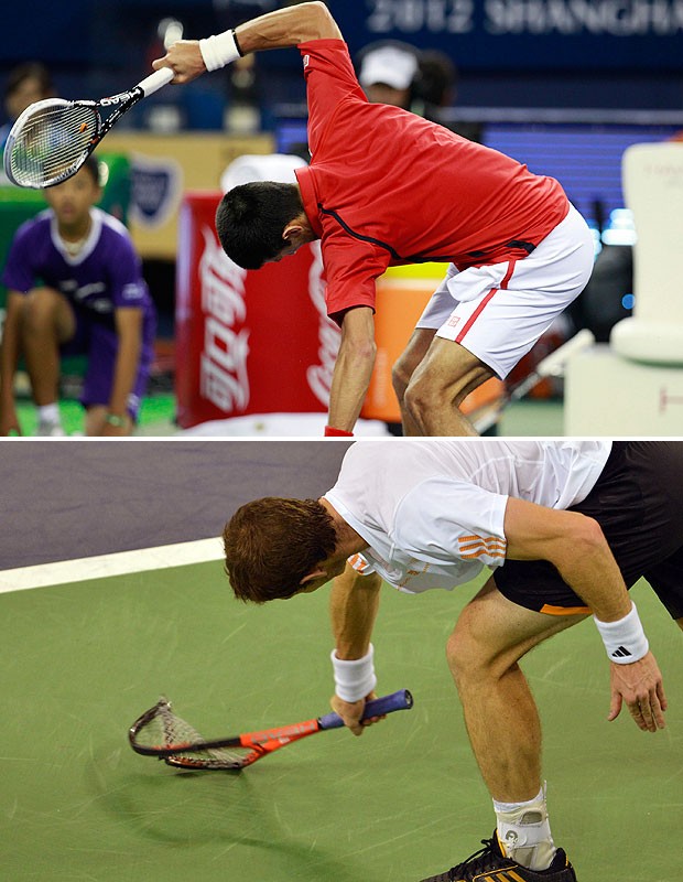 montagem Djokovic Andy Murray final Masters 1.000 raquete (Foto: Editoria de Arte / Globoesporte.com)