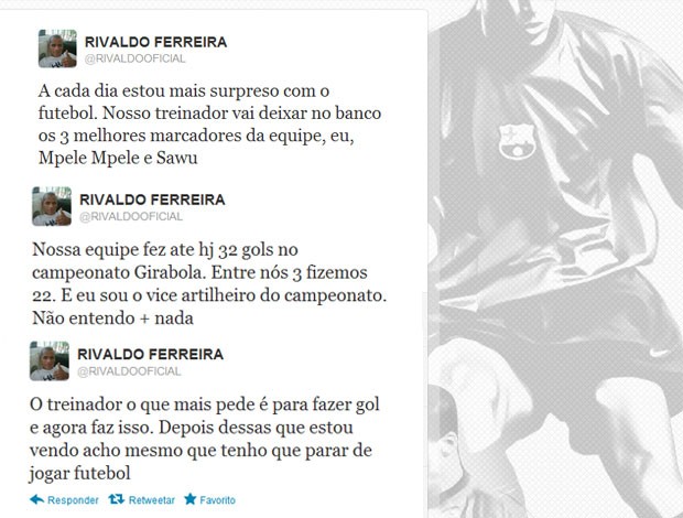 Rivaldo twitter reclamação (Foto: Reprodução / Twitter)