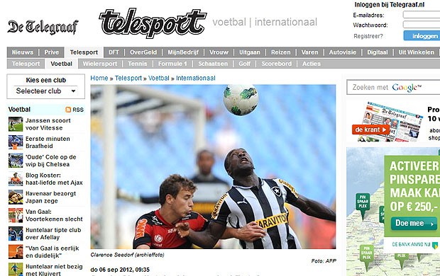 Seedorf partida jornais internacionais Botafogo (Foto: Reprodução / The Telegraph)