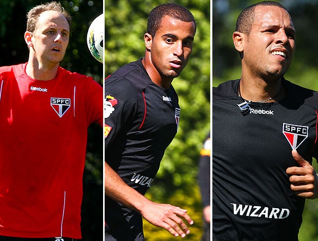 Rogério Ceni, Lucas e Luis Fabiano, do São Paulo (Foto: Luiz Pires / Vipcomm)