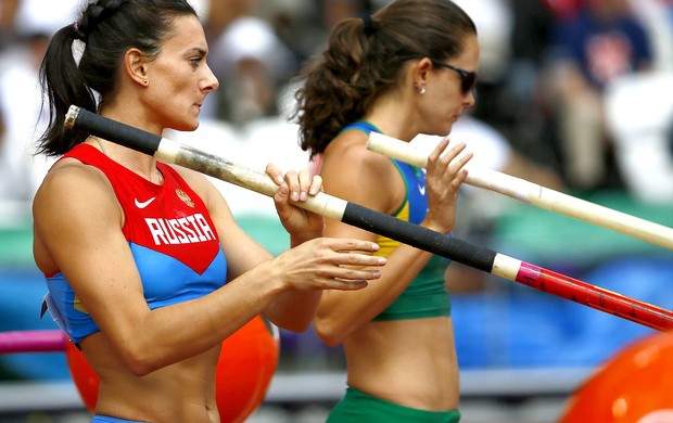 Yelena Isinbayeva fabiana murer salto com vara londres 2012 (Foto: Agência EFE)