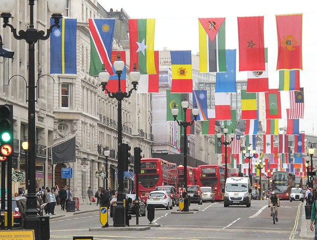 Regent Street decorada para os Jogos, Olimpiadas, Londres (Foto: Cahê Mota / Globoesporte.com)