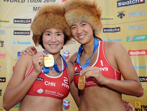 Xue e Zhang Xi, vôlei de praia (Foto: Divulgação/FIVB)