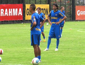 Antonio Carlos e Loco Abreu no treino do Botafogo (Foto: André Casado / Globoesporte.com)