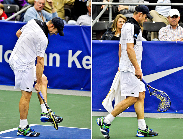 Andy Roddick quebra raquete após derrota no tênis no ATP de Menphis (Foto: EFE)