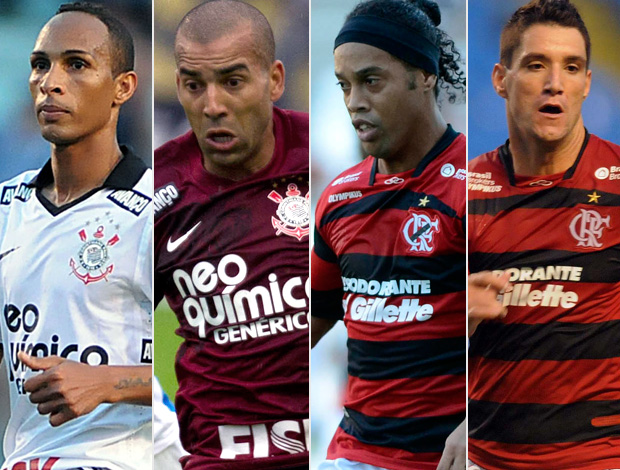 Montagem Liedson,  Emerson, Ronaldinho e Thiago Neves. Corinthians x Flamengo (Foto: Editoria de Arte/Globoesporte.com)