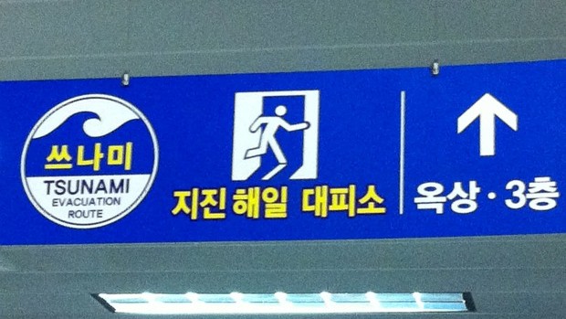 Placa tsunami aeroporto Busan Coreia do Sul (Foto: Divulgação)